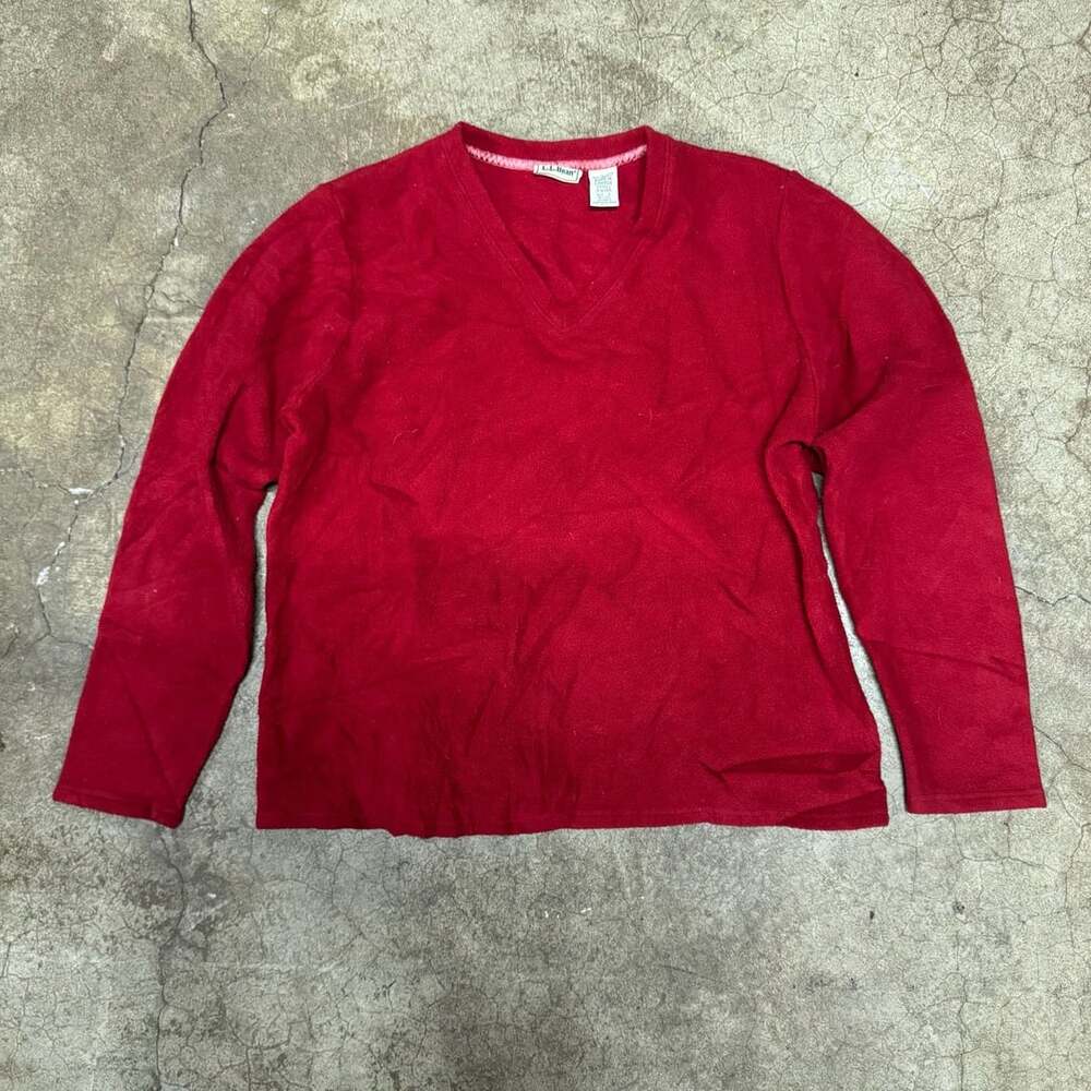 L.L. Bean V-Neck Fleece Pullover Size L Red Long Sleeve